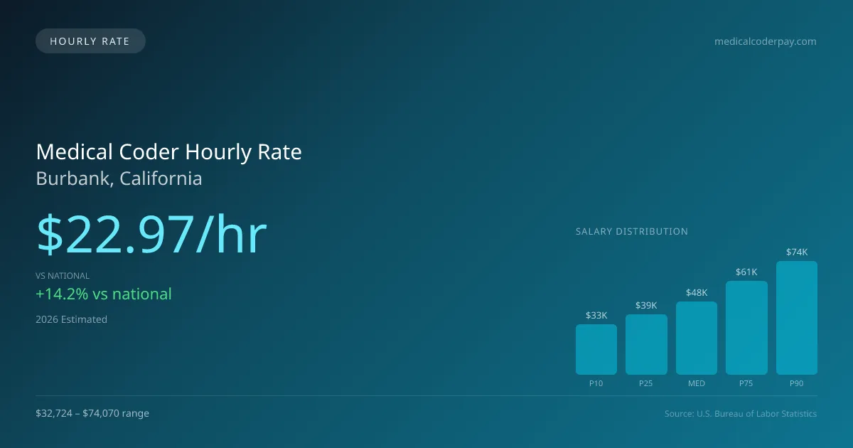 Medical Coder Hourly Rate in Burbank, CA — 2026 est., based on 2025 BLS