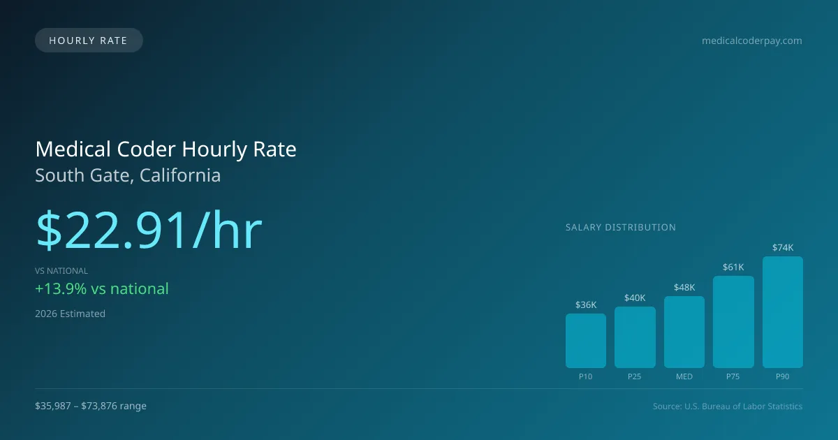 Medical Coder Hourly Rate in South Gate, CA — 2026 est., based on 2025 BLS