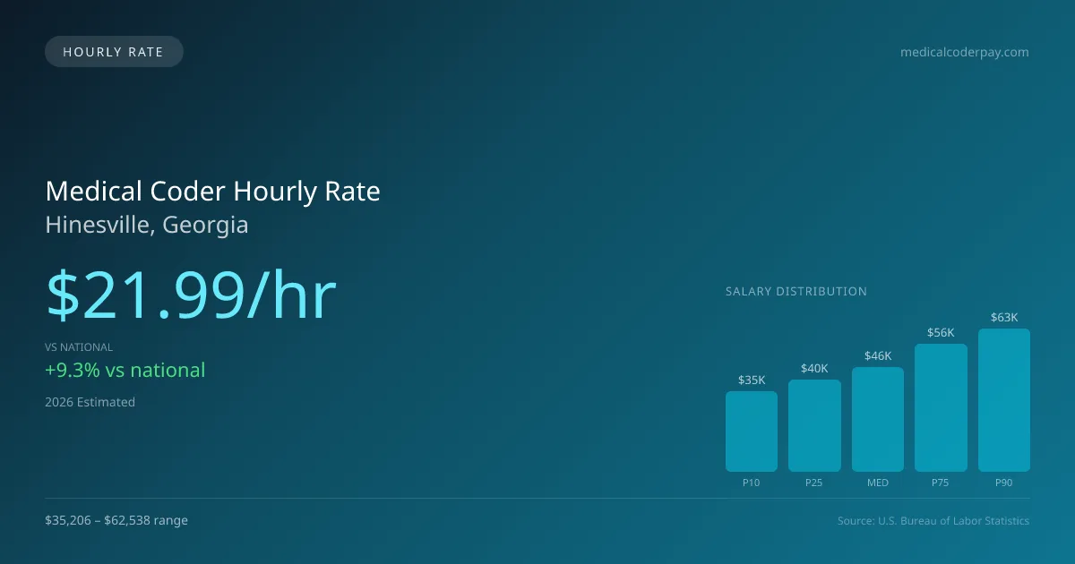 Medical Coder Hourly Rate in Hinesville, GA — 2026 est., based on 2025 BLS