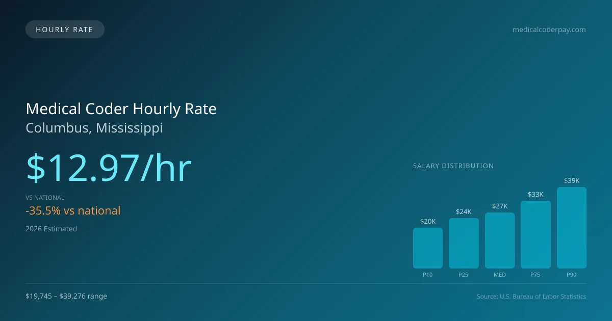 Medical Coder Hourly Rate in Columbus, MS — 2026 est., based on 2025 BLS