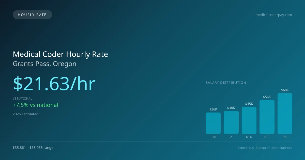 Medical Coder Hourly Rate in Grants Pass, OR — 2026 est., based on 2025 BLS