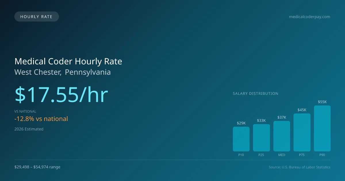 Medical Coder Hourly Rate in West Chester, PA — 2026 est., based on 2025 BLS