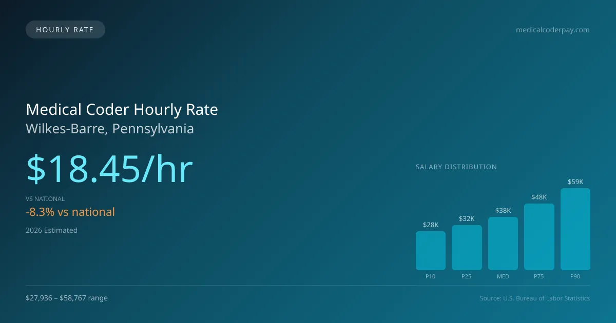 Medical Coder Hourly Rate in Wilkes-Barre, PA — 2026 est., based on 2025 BLS