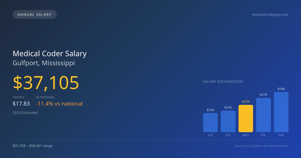 Medical Coder Salary in Gulfport, MS โ 2026 est., based on 2025 BLS
